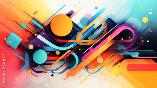 Vibrant abstract artwork with colorful geometric shapes and swirls