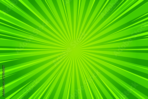 Starburst cartoon comic background. Pop art pattern with radial rays effect. Vector sun light green wallpaper with halftone. Abstract anime explosion. Vintage manga backdrop