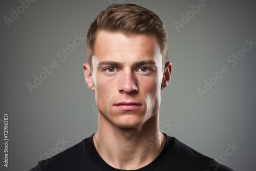 Portrait of a handsome young man in black t-shirt.