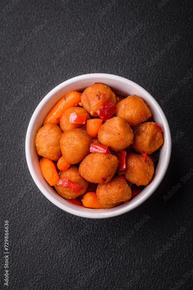 Delicious fried potato balls with vegetables, salt, spices and herbs Delicious fried potato balls with vegetables, salt, spices and herbs
