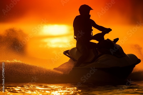 silhouette of jet skier at sunset © altitudevisual