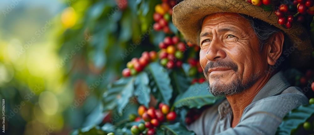 Owner of a Colombian coffee field inspecting the beans Owner of a Colombian coffee field inspecting the beans