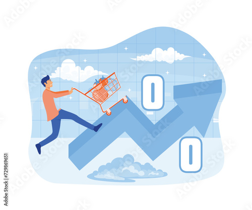 Food price inflation. impact on economic growth. Grocery Prices Rising. Prices of commodities and consumer goods rose due to rising inflation. flat vector modern illustration
