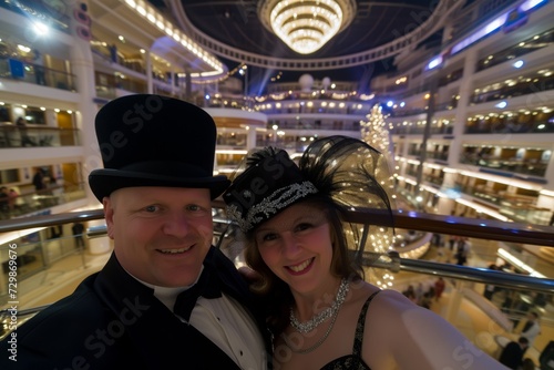 dressedup duo, evening gala selfie, ships atrium sparkling © altitudevisual