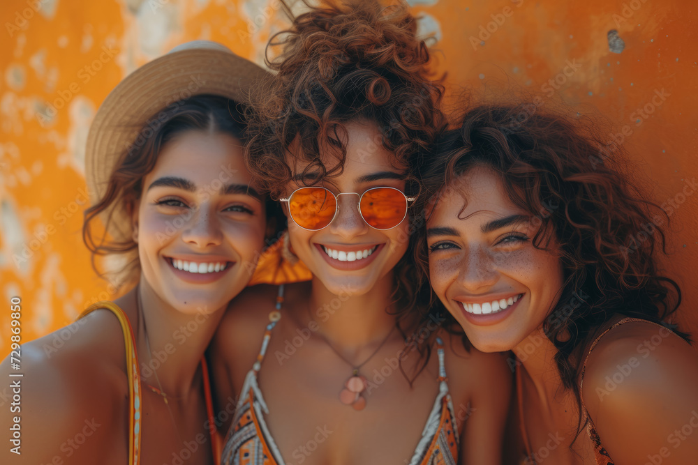 A cheerful family against a warm orange backdrop, capturing the essence of love and togetherness. Concept of family bonds. Generative Ai. A cheerful family against a warm orange backdrop, capturing the essence of love and togetherness. Concept of family bonds. Generative Ai.