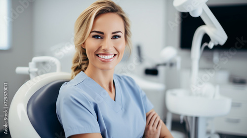 Portrait Of Beautiful Professional female dentist In Dental Clinic. 