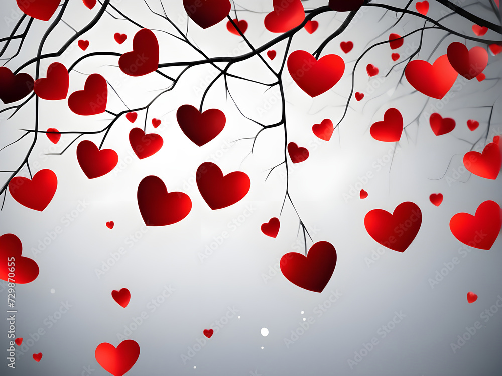 Red hearts decorated on a branch against a blurred background. Red hearts decorated on a branch against a blurred background.