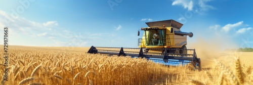 Combine harvester harvesting wheat from the field