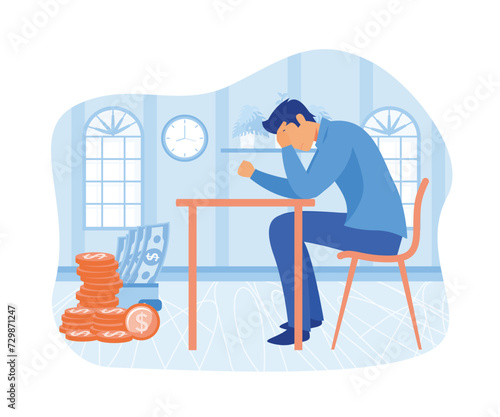 Bankruptcy business concept. Depressed sad man. Business people have no money. flat vector modern illustration 