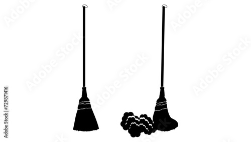 Long Handle Broom, black isolated silhouette
