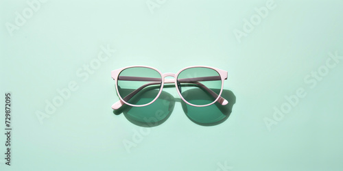 Retro Style Pink Plastic Frame Sunglasses Isolated on Green Background