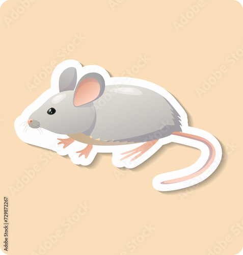 Mouse sticker illustration. Animal, ears, tail, nose. Editable vector graphic design.