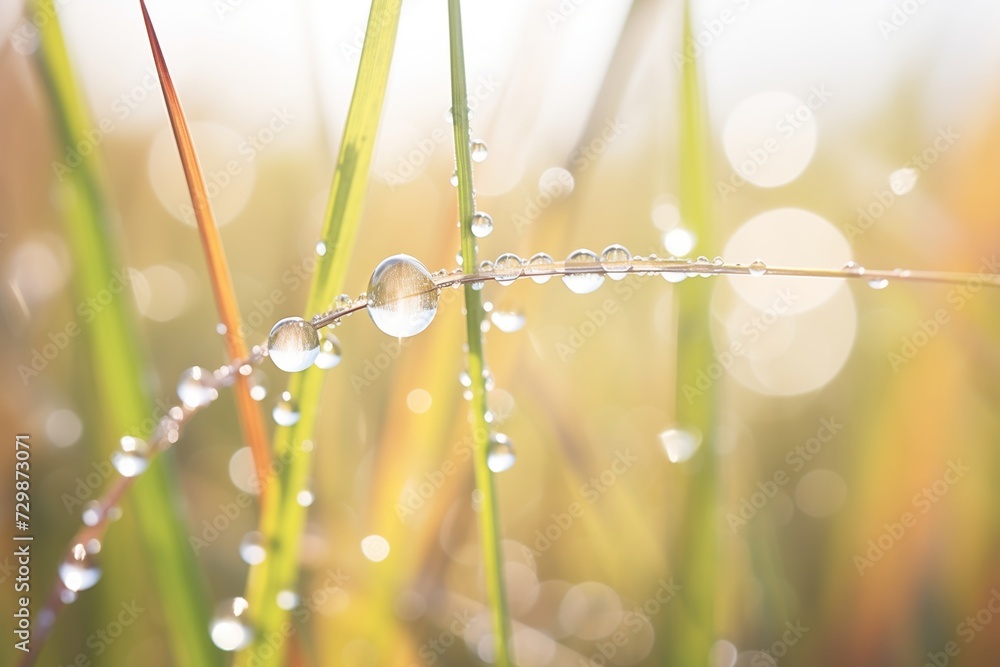 close-up of dew drops on feather reed grass blades - obrazy, fototapety, plakaty 