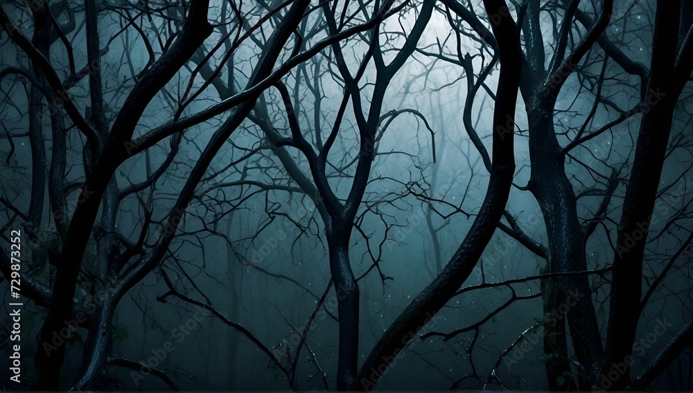 dead and dry trees after rain in the middle of the dark forest. dead and dry trees after rain in the middle of the dark forest.