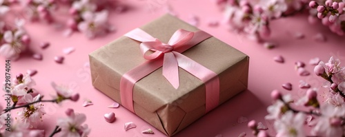 Pink Roses Adorn a Gift Box for a Valentine's Day Surprise Generative AI © riya