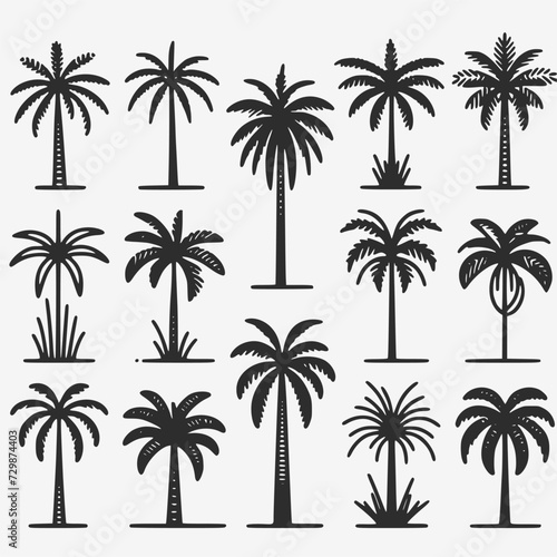 set of palm trees vector isolated on background  