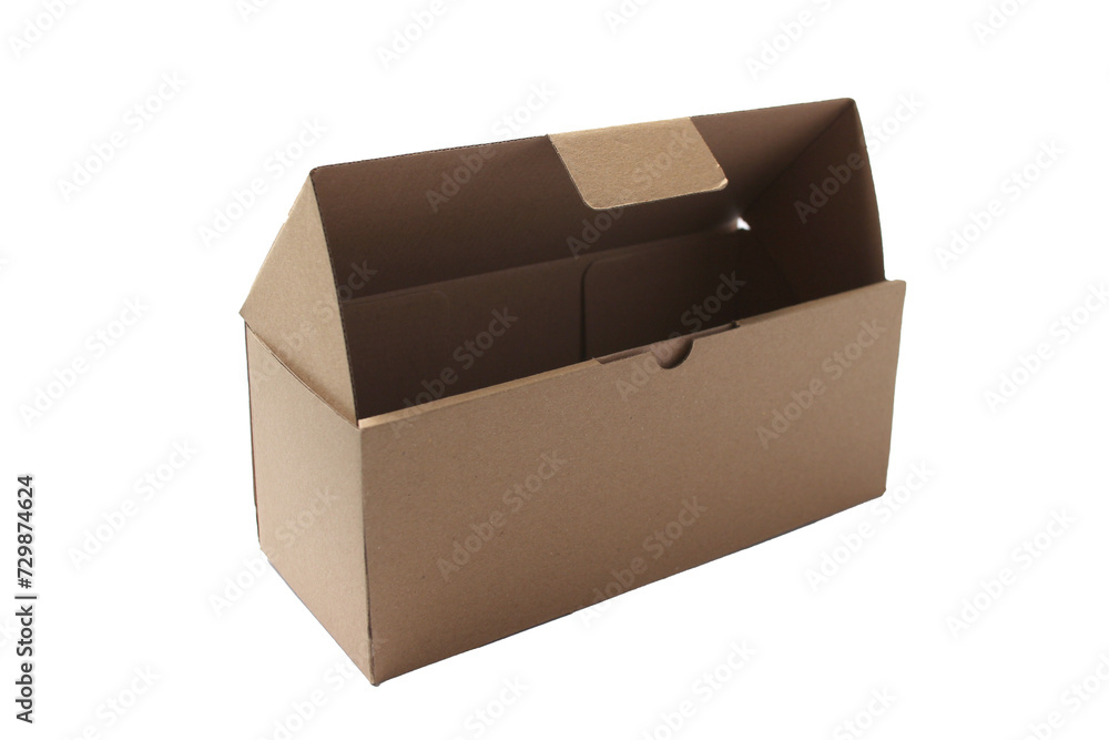Opened cardboard box mock up template, cut out