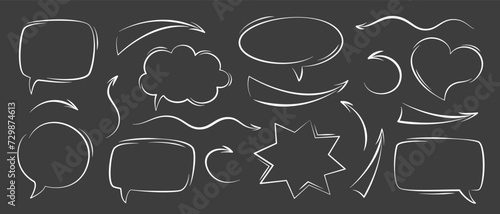 Hand drawn arrows and speech bubbles different shapes. Vector illustration
