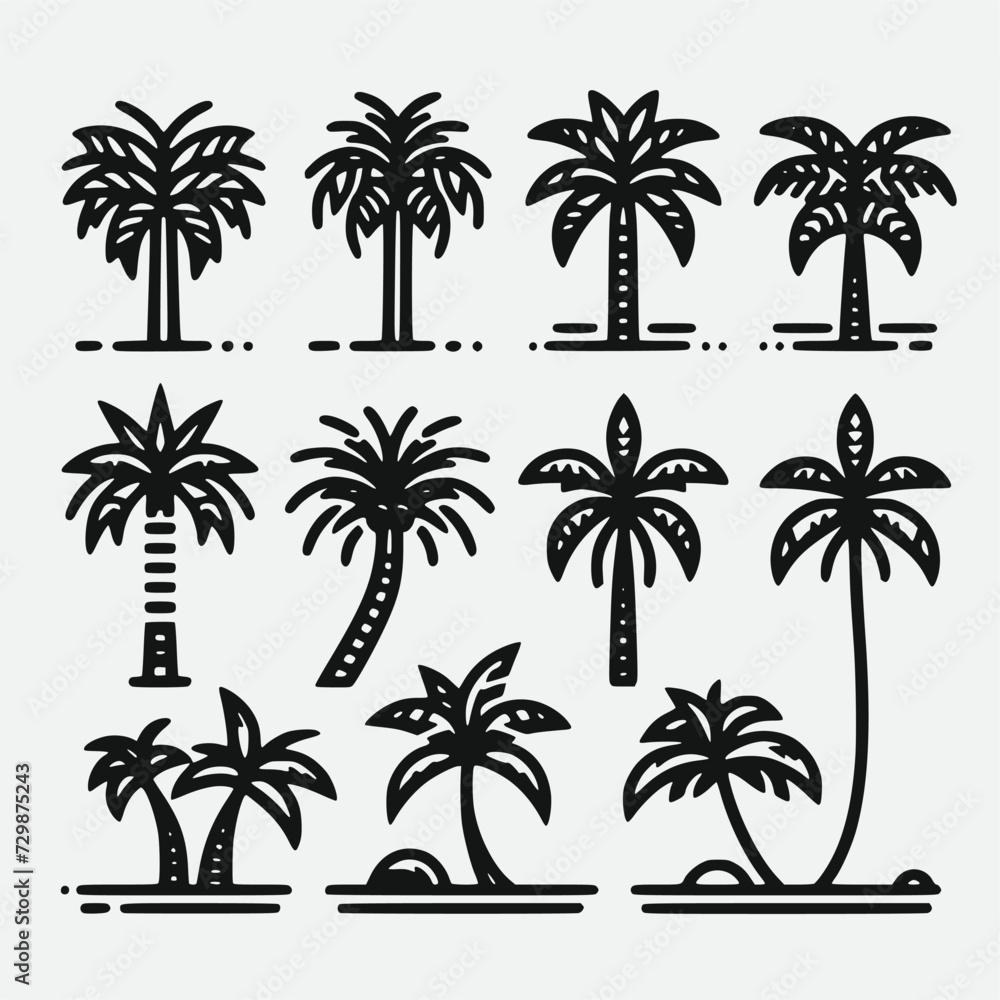 set of palm trees vector isolated on background	
