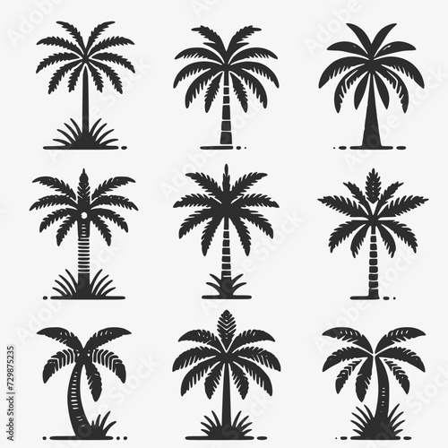 set of palm trees vector isolated on background  