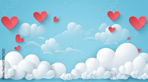 valentines day sale background with heart shape and clouds on blue sky background