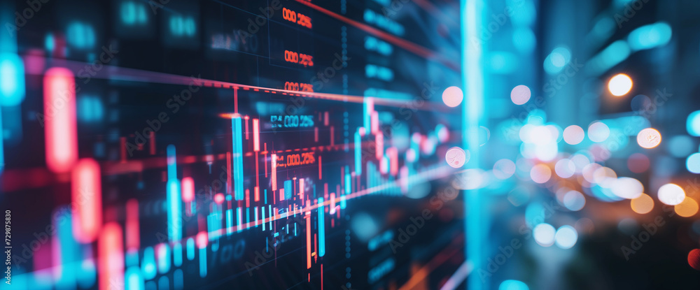 Obraz premium 株価分析、ローソク足チャート、コンセプトイメージ、バナー背景