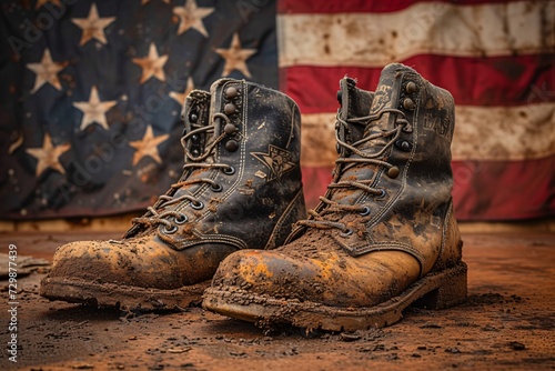 Dirty Boots on Dirty Ground A Tribute to the American Flag Generative AI