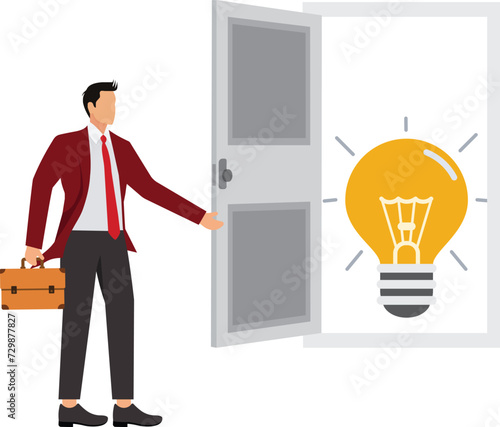 Businessman opens the door and finds a big idea