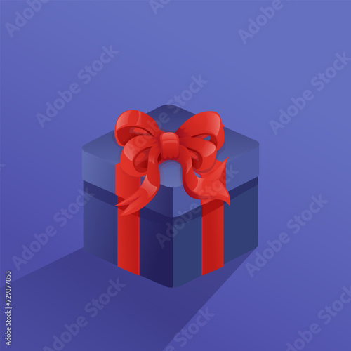 present box in blue with red ribbon, vector realistic illustration of a gift box excellent for decoration, design element, pattern, birthday invitation, discount offer, or gift.