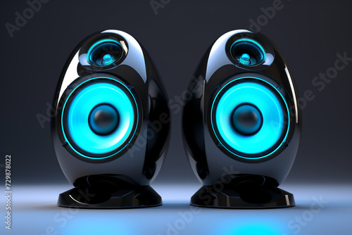 3d illustration of audio system with many speakers over Large Audio Speakers Isolated. 3D rendering Home cinema speaker system. Loudspeakers, player and receiver , transparent background Generative Ai