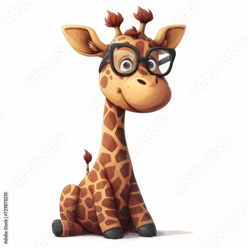 Animated Giraffe Wearing Glasses, Isolated on Pale Backdrop for Artistic Design & Reproduction