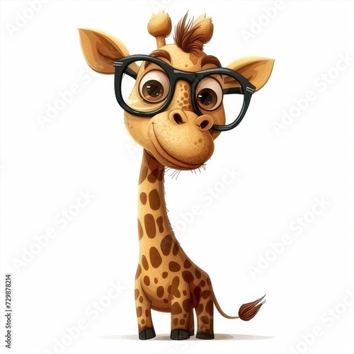Joyous Cartoon Giraffe with Glasses, Segregated on Blank Background for Artistic Creation & Printing