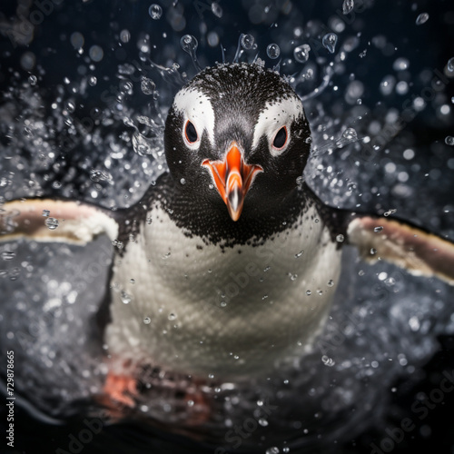 An adorable penguin taking a dip in the water pound