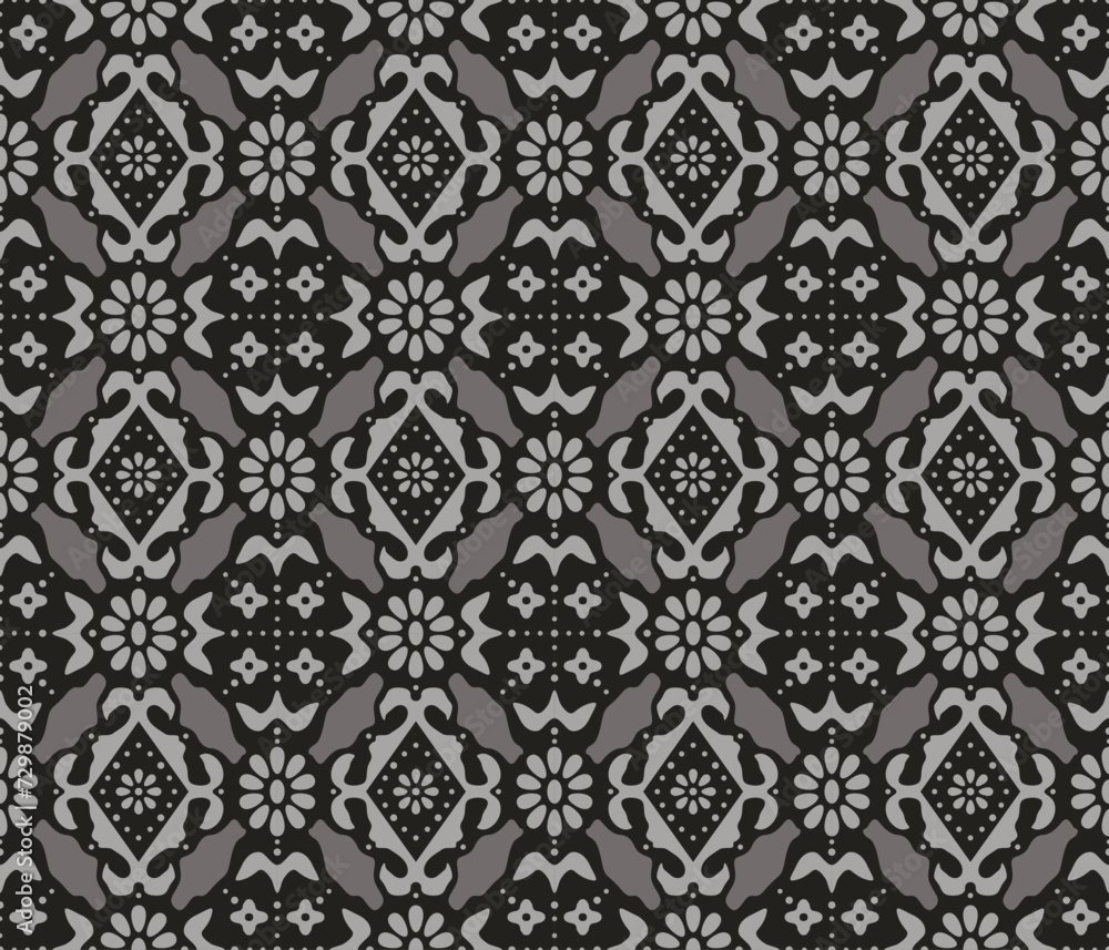Fototapeta premium Japanese Flower Motif Mosaic Vector Seamless Pattern