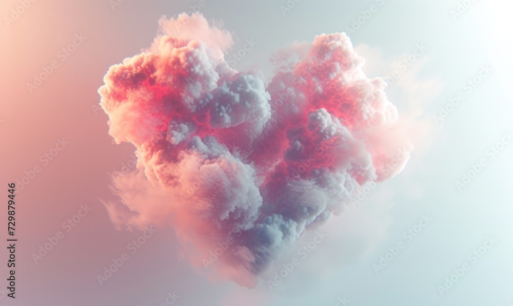 Pink heart made from clouds. Valentine's day holiday concept.