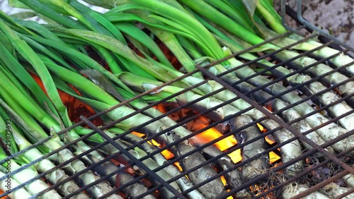 Close up grilled onions, traditional 
