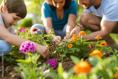 family planting a butterflyfriendly flower mix