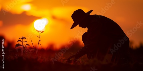 Expert farmer hand sowing seeds of vegetable on prepared soil. Gardening and Agriculture concept. © Stelena