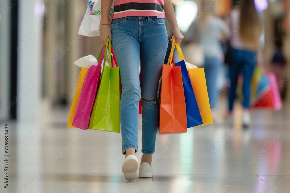 girl carrying colorful bags in a mall girl carrying colorful bags in a mall