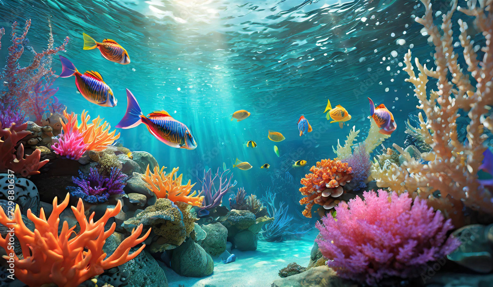Fototapeta premium underwater scene vibrant coral reef teeming with colorful fish