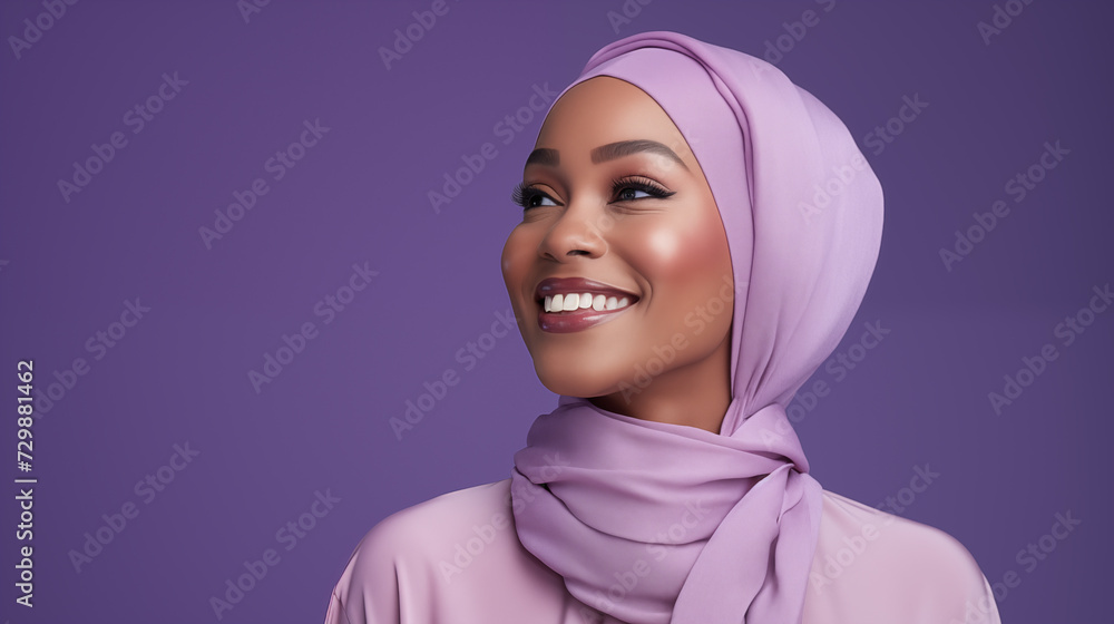 Elegant Woman in Hijab Smiling, Ideal for Cultural Diversity and Fashion Advertising Elegant Woman in Hijab Smiling, Ideal for Cultural Diversity and Fashion Advertising