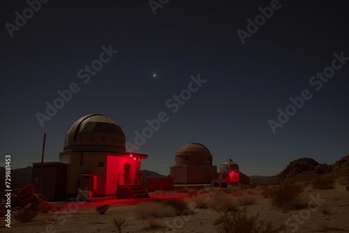 observatory buildings with red lights, under a clear desert night sky