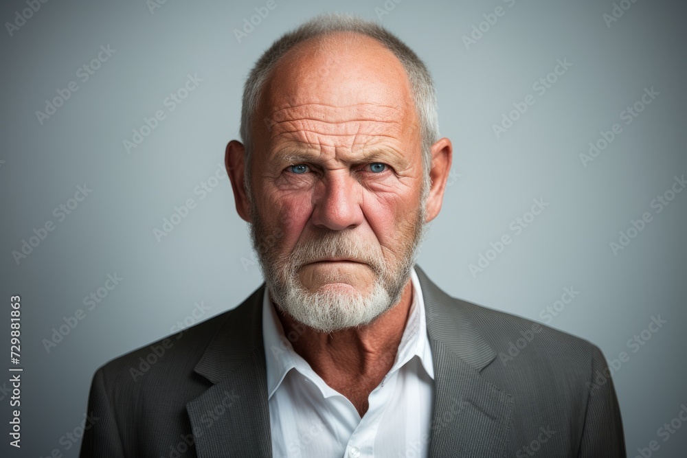 Portrait of a senior man with grey hair and beard. Isolated on gray background. Portrait of a senior man with grey hair and beard. Isolated on gray background.