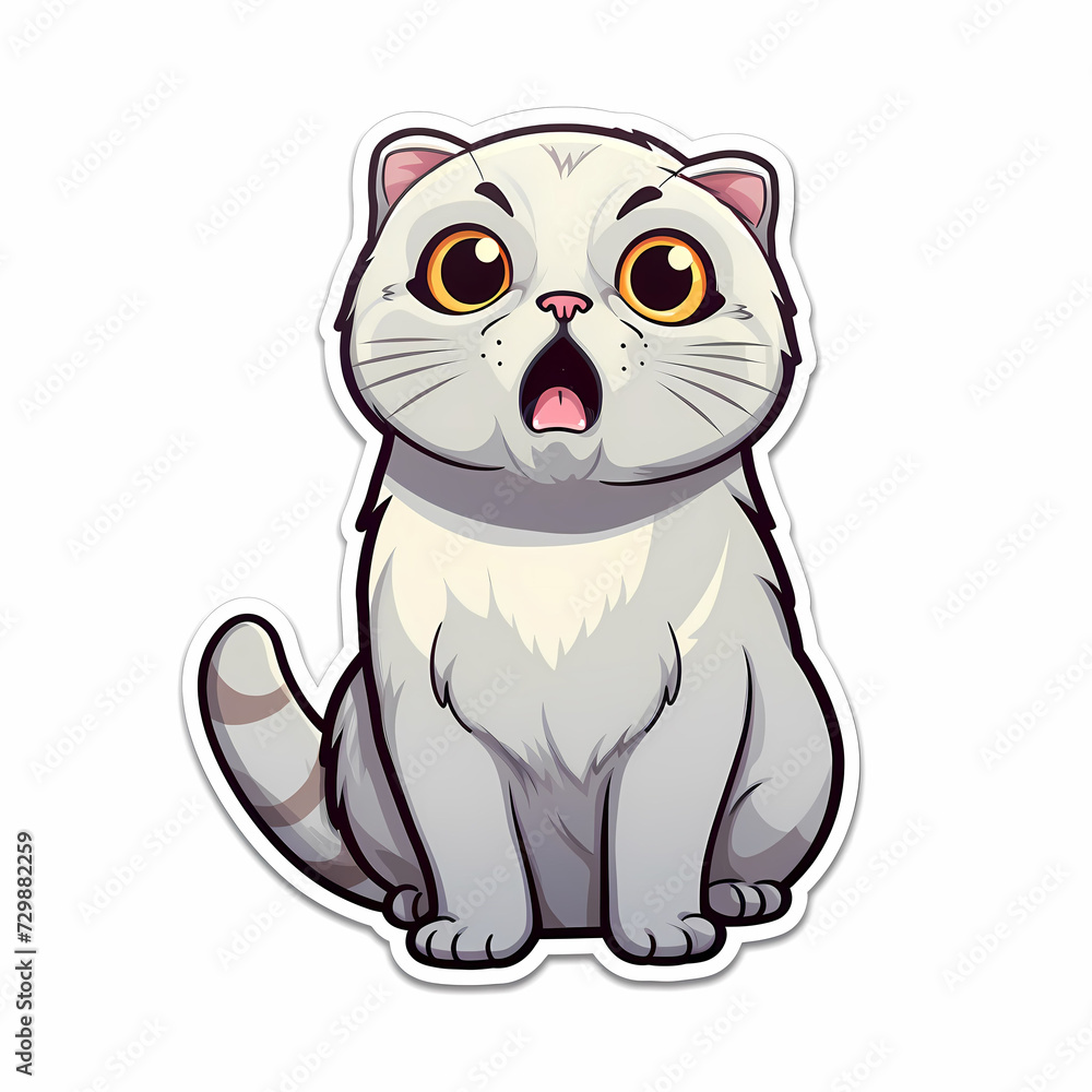 Design sticker cartoon of cat happy funny smile.