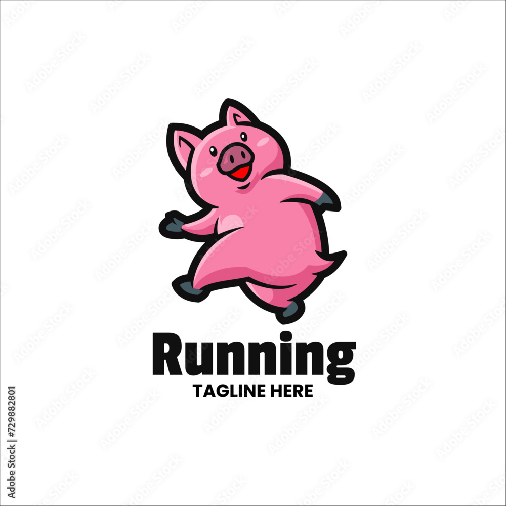 Illustration Vector Running Pig Mascot Logo Design.