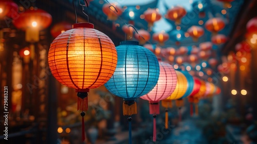 Chinese Lanterns Illuminate the Night Sky Generative AI