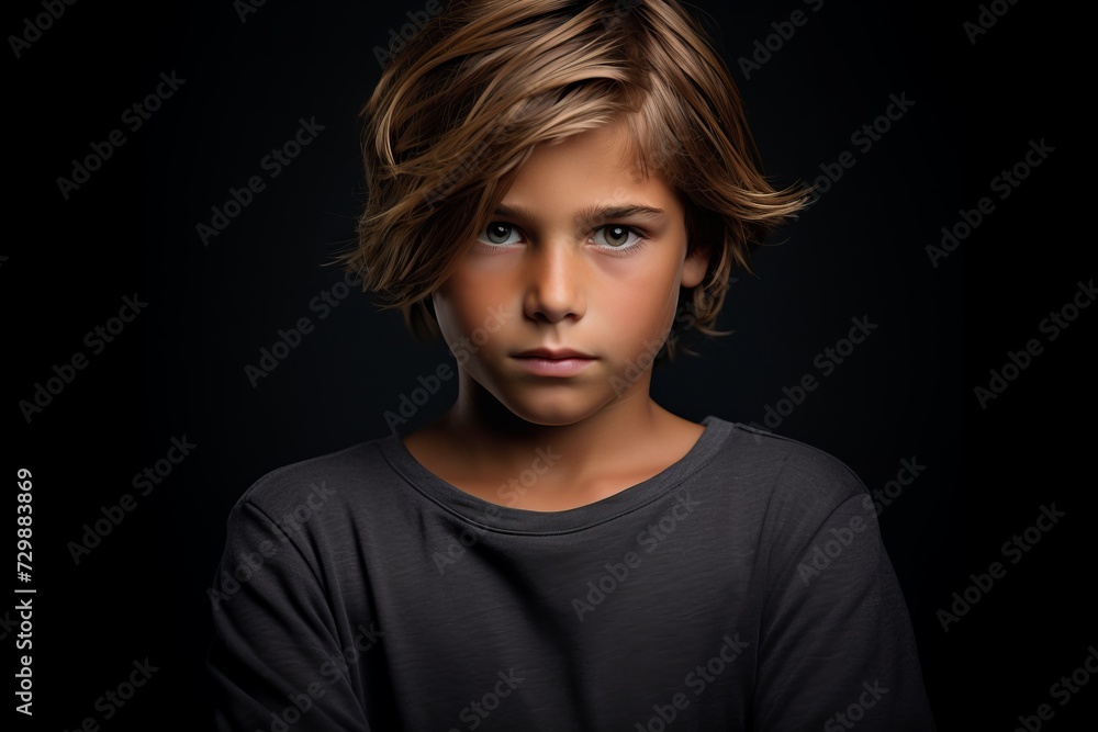 Portrait of a teenage boy. Studio shot over black background.