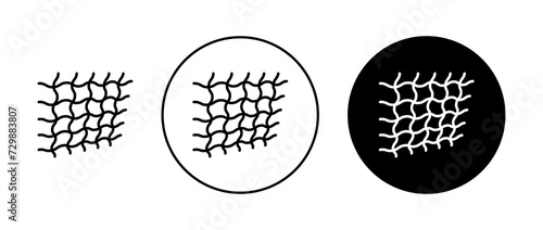 Fabric Icon Set. Fiber Weave Texture Knit Woven Vector Symbol in a black filled and outlined style. Thick Soft Silk Sign.