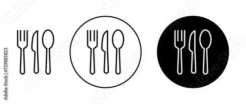 Cutlery Icon Set. Fork Knife Spoon Tableware Restaurant Vector Symbol in a black filled and outlined style. Dinner Dining Plate Sign. photo