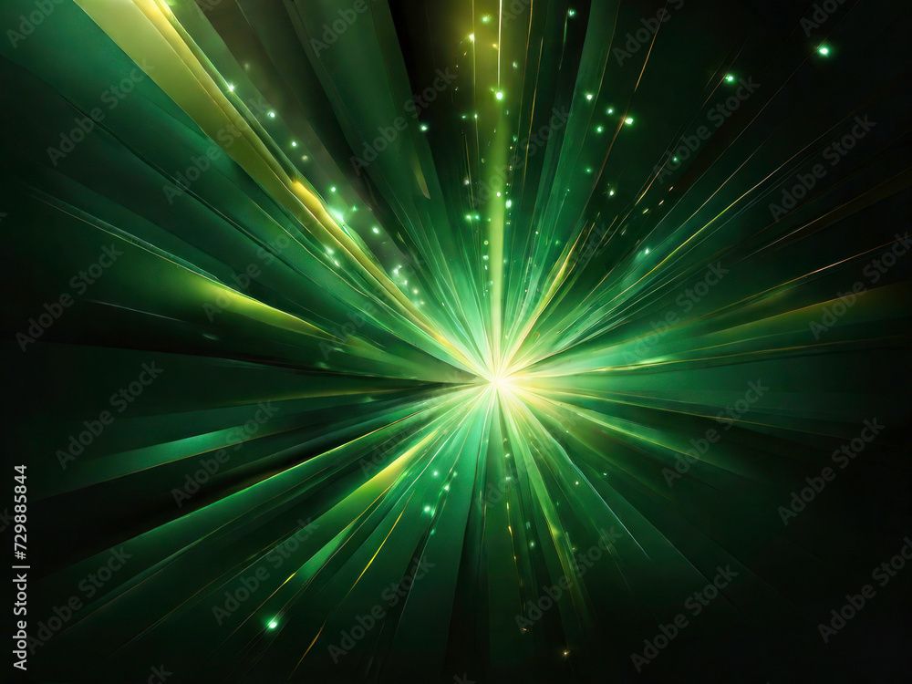 Abstract Green Light Burst: Beautiful Rays of Light on Dark Green Background, Sparkling with Golden Green Hues and Copy Space Abstract Green Light Burst: Beautiful Rays of Light on Dark Green Background, Sparkling with Golden Green Hues and Copy Space